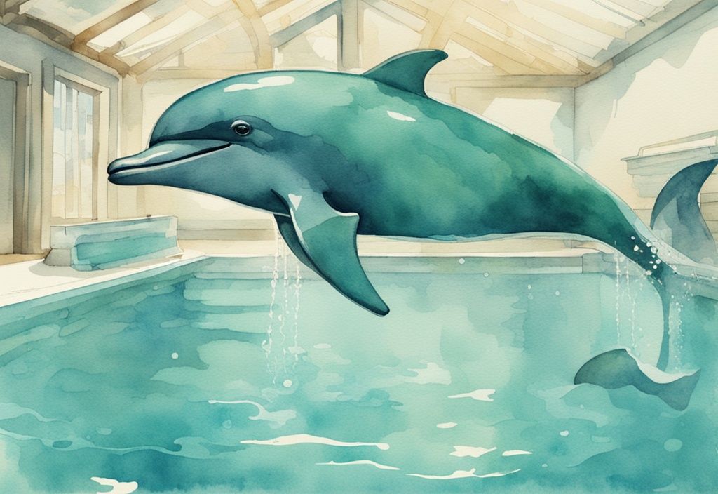 Vintage Aquarell-Illustration eines Poolroboters Dolphin E25 im sauberen Schwimmbecken, Poolroboter Dolphin E25 Test