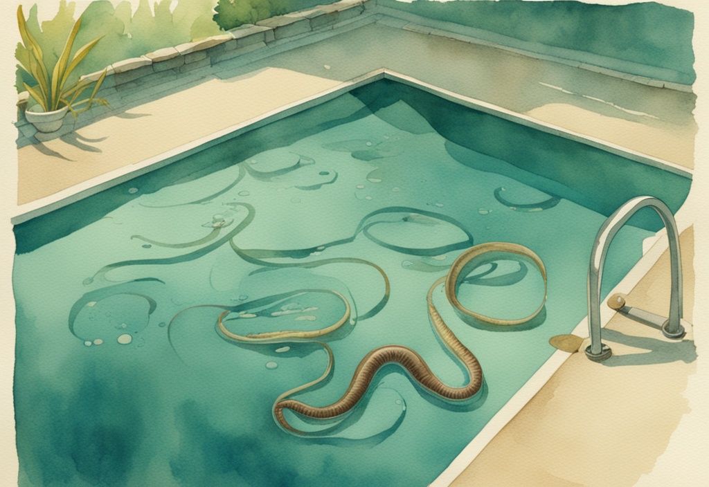 Vintage Aquarell-Illustration mit langen dünnen Würmern im Pool unter hellem Sonnenlicht